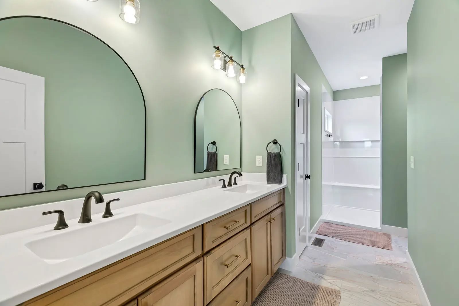Sage green double vanity